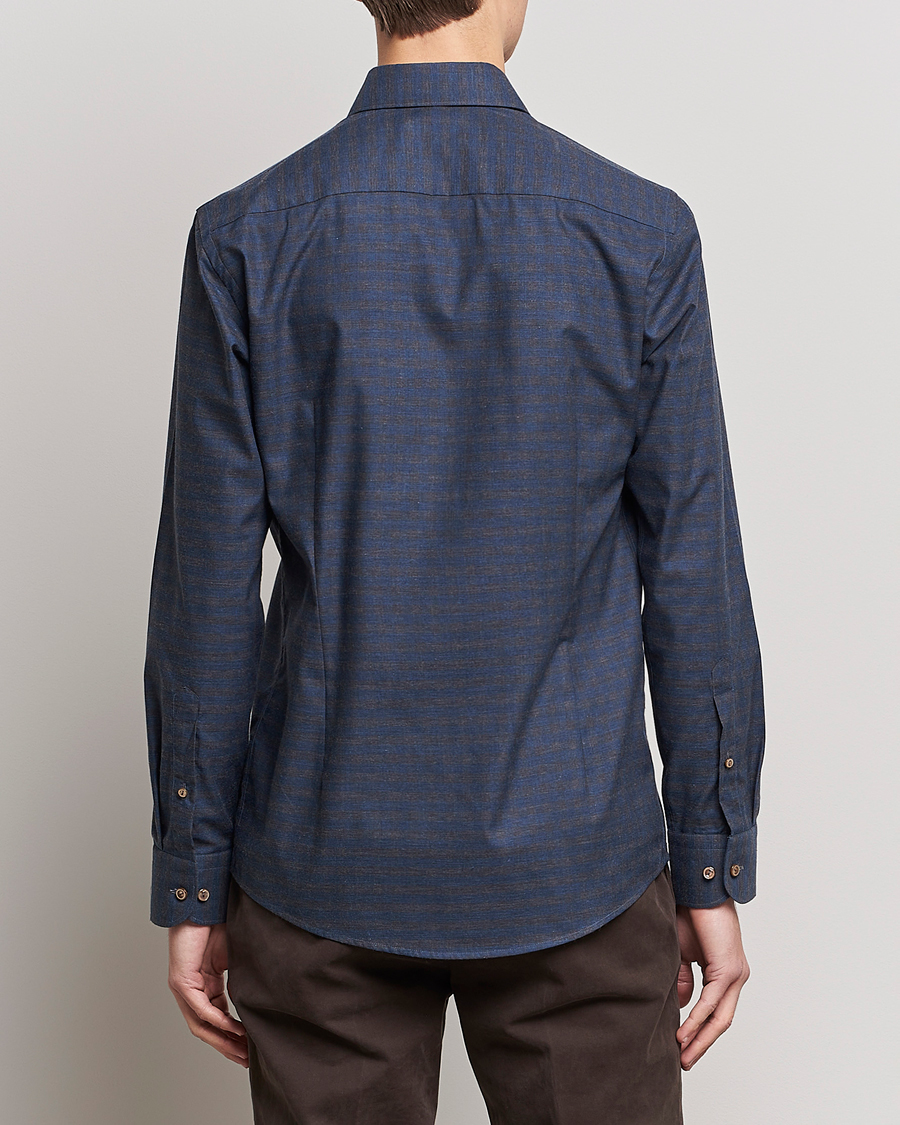 Herr | Skjortor | Eton | Fine Twill Melange Shirt Navy Blue Checked