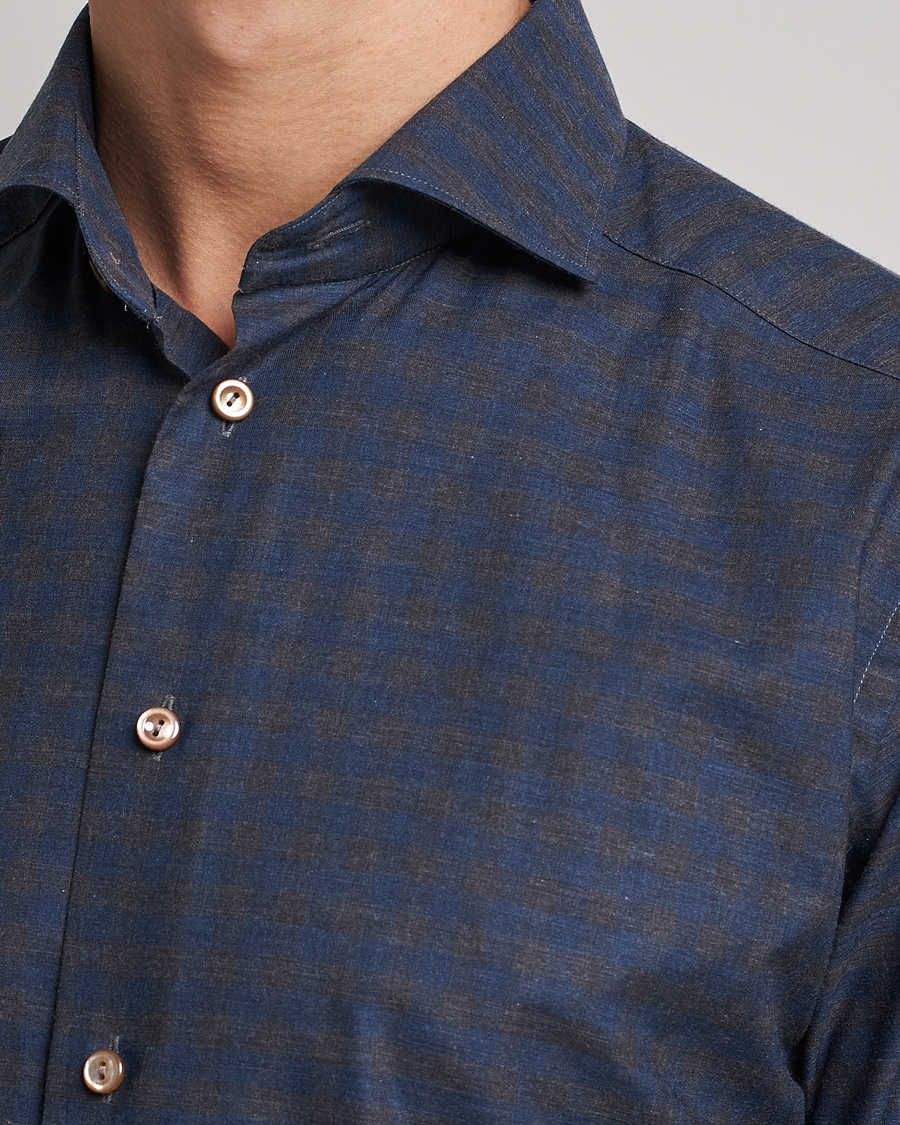 Herr | Skjortor | Eton | Fine Twill Melange Shirt Navy Blue Checked