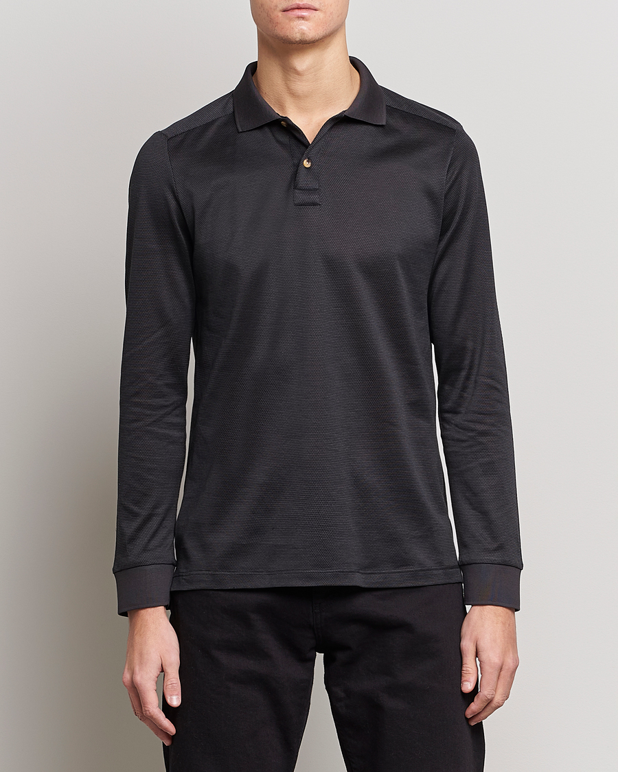 Herr | Långärmade pikéer | Eton | Knit Jaquard Polo Shirt Black
