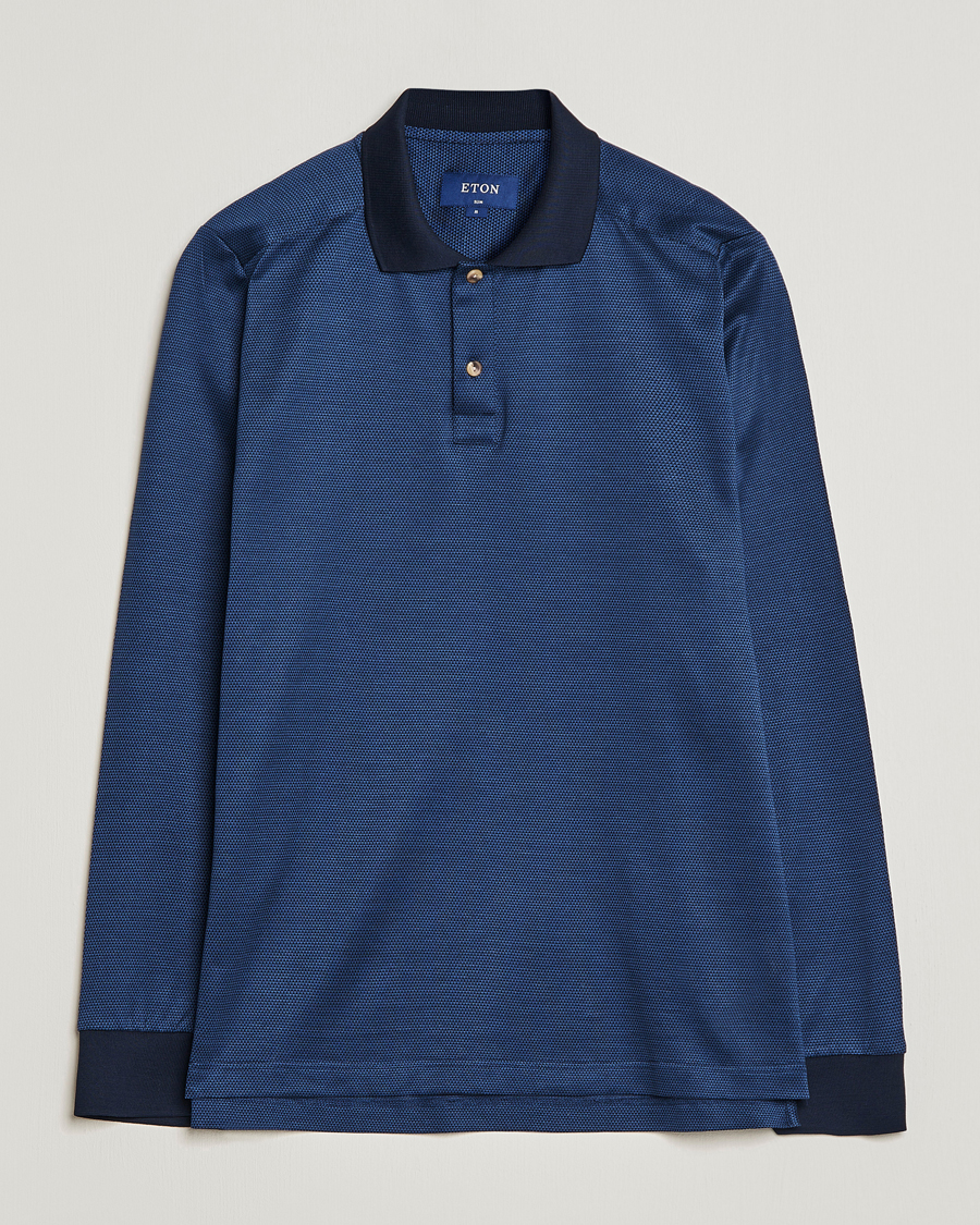 Herr | Tröjor | Eton | Knit Jaquard Polo Shirt Blue