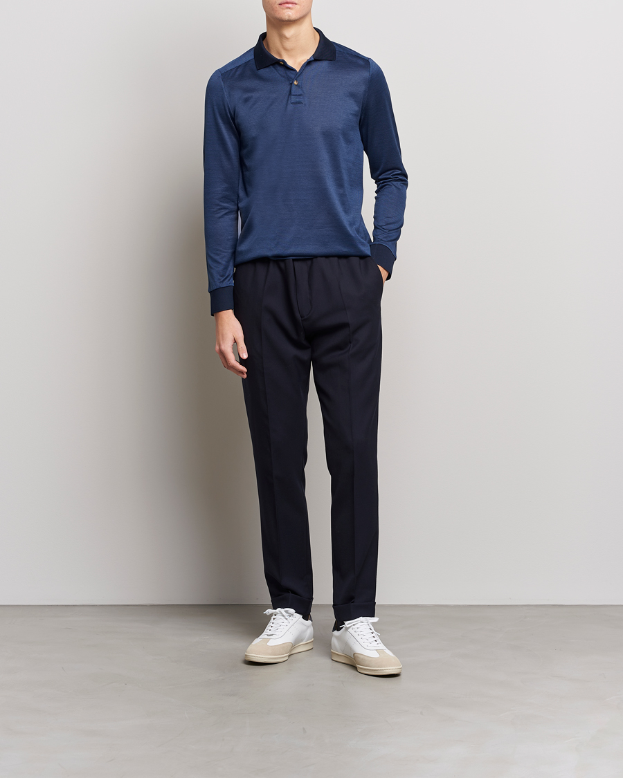 Herr | Tröjor | Eton | Knit Jaquard Polo Shirt Blue