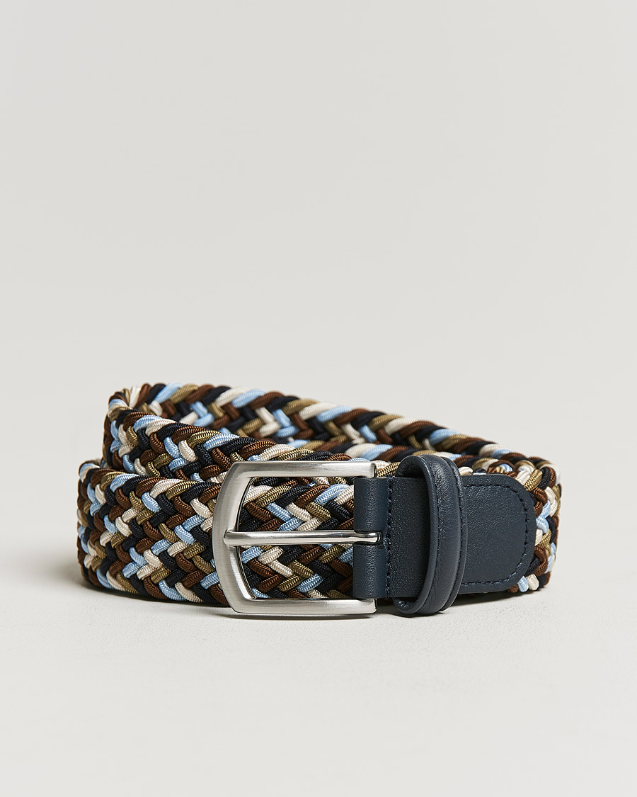 Herr | Bälten | Anderson's | Stretch Woven 3,5 cm Belt Navy/Green/Brown