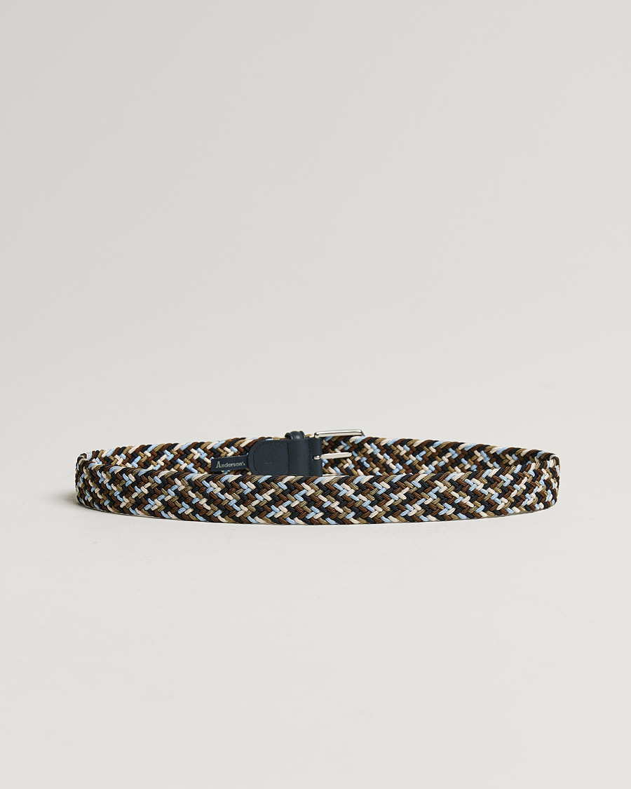 Herr | Anderson's | Anderson's | Stretch Woven 3,5 cm Belt Navy/Green/Brown