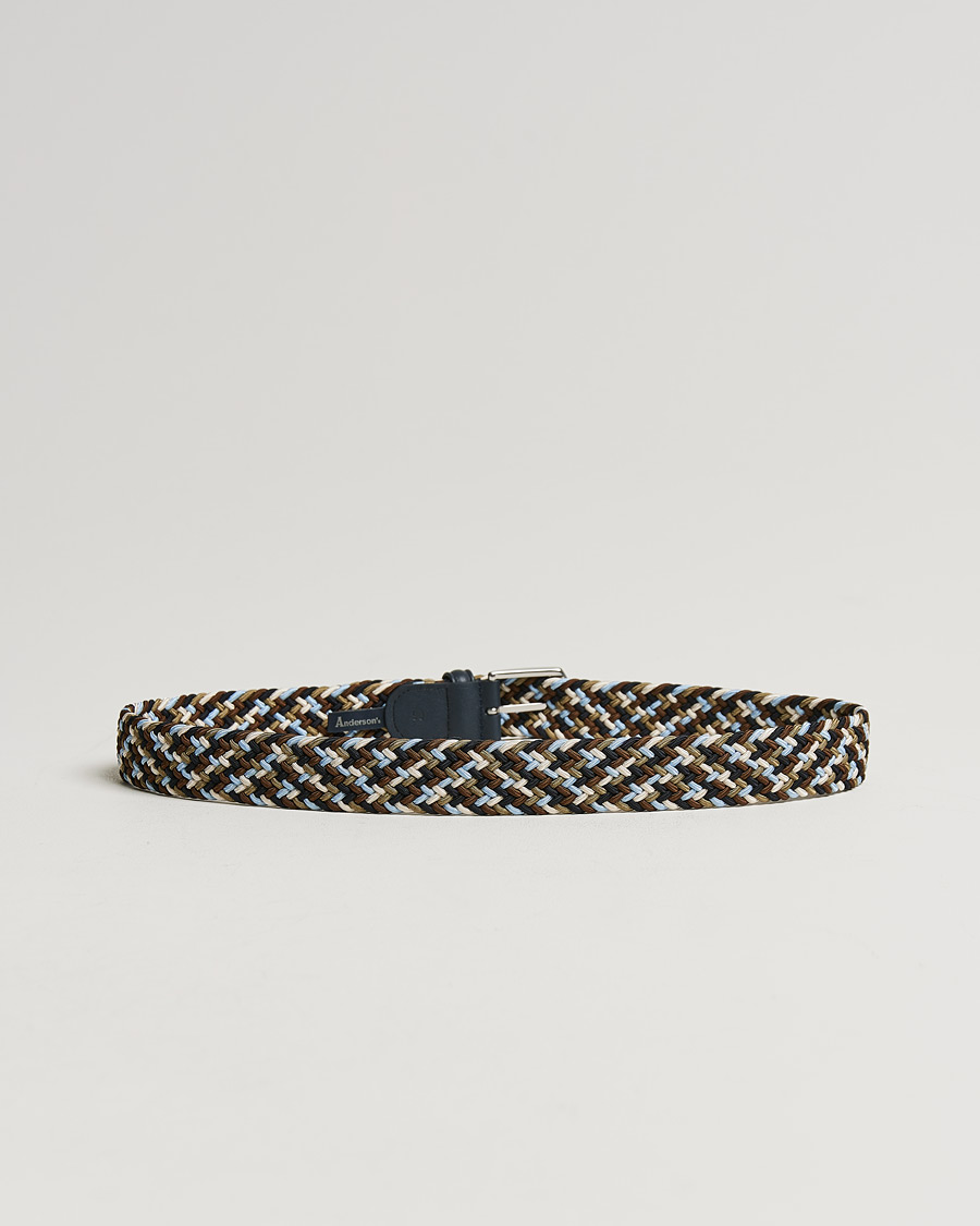 Herr | Italian Department | Anderson's | Stretch Woven 3,5 cm Belt Navy/Green/Brown