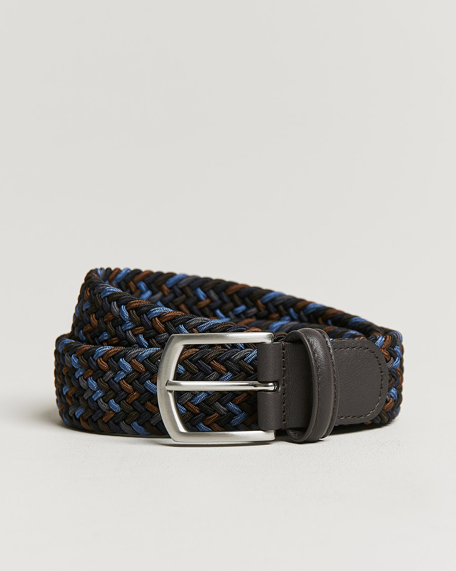 Herr | Bälten | Anderson's | Stretch Woven 3,5 cm Belt Navy/Brown