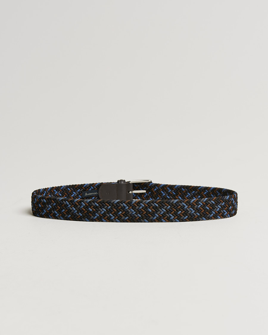 Herr | Italian Department | Anderson's | Stretch Woven 3,5 cm Belt Navy/Brown