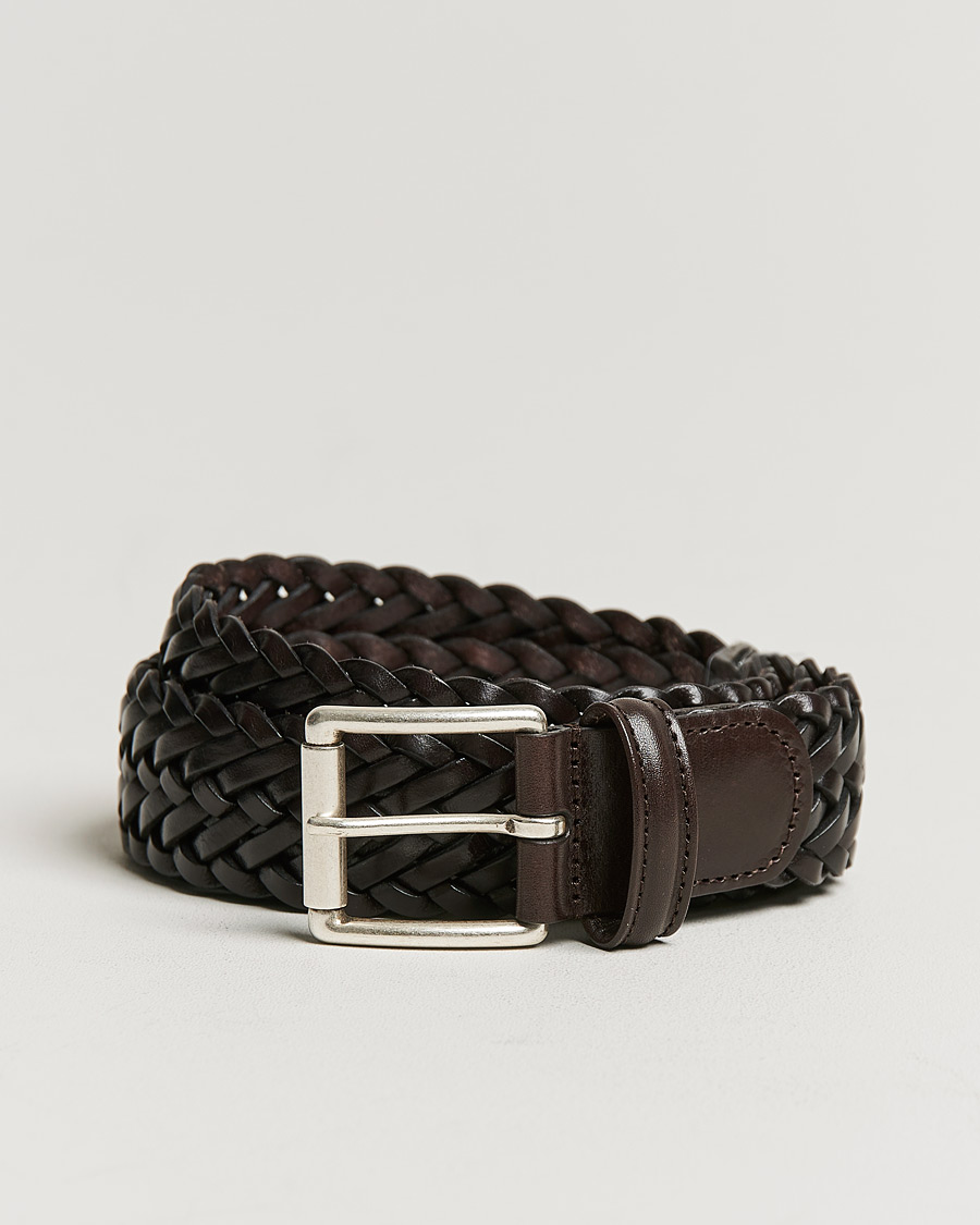 Herr | Bälten | Anderson's | Woven Leather 3,5 cm Belt Dark Brown