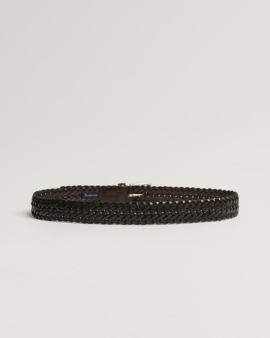 Herr | Flätade bälten | Anderson's | Woven Leather 3,5 cm Belt Dark Brown