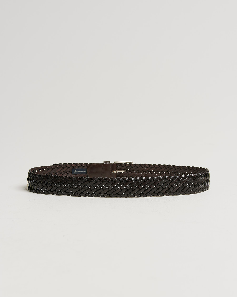 Herr | Accessoarer | Anderson's | Woven Leather 3,5 cm Belt Dark Brown