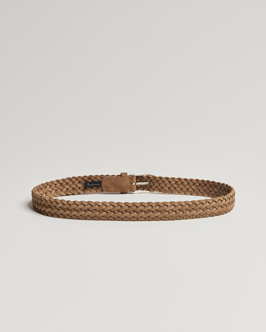 Herr | Italian Department | Anderson's | Woven Suede Belt 3 cm Beige