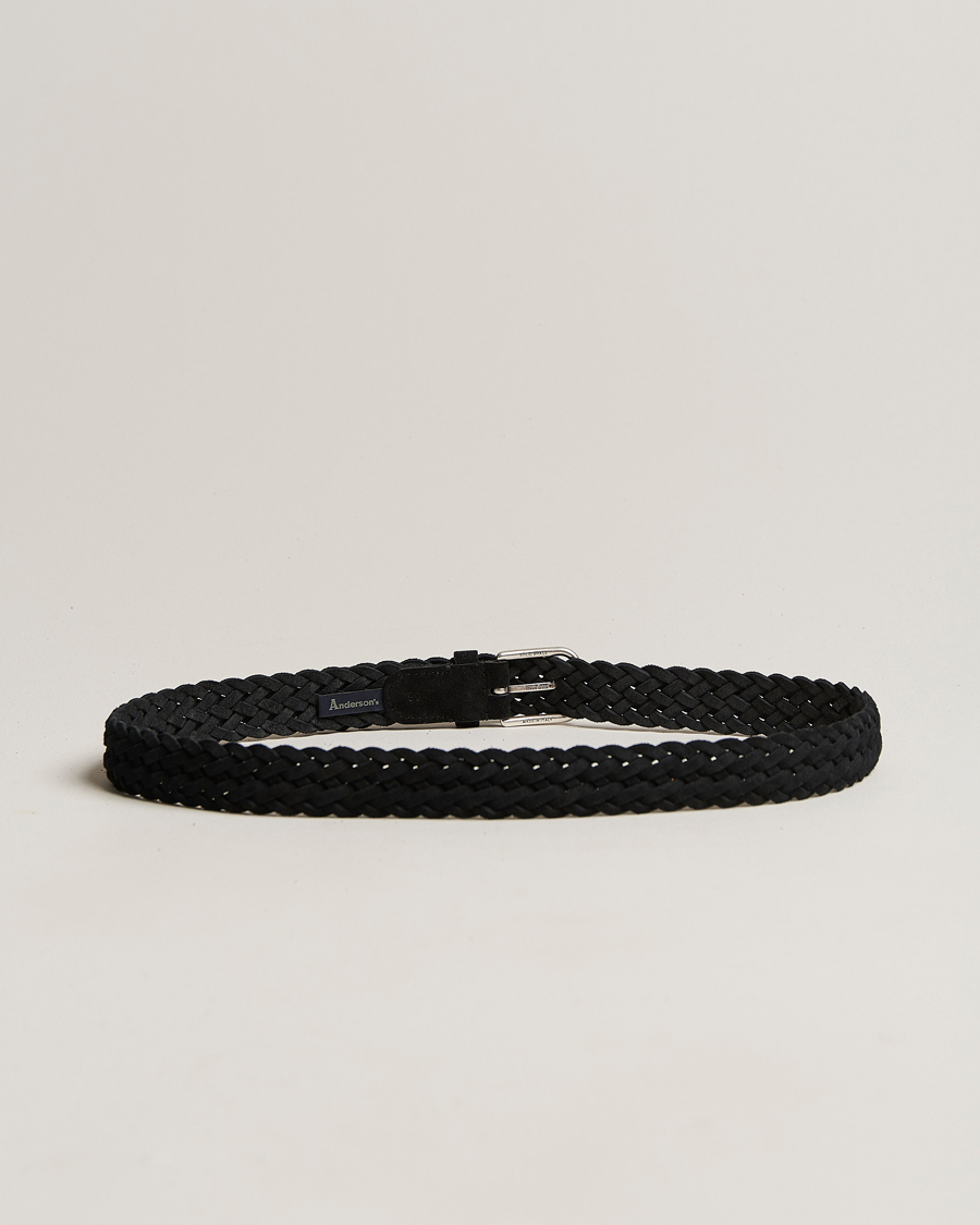 Herr | Italian Department | Anderson's | Woven Suede Belt 3 cm Black