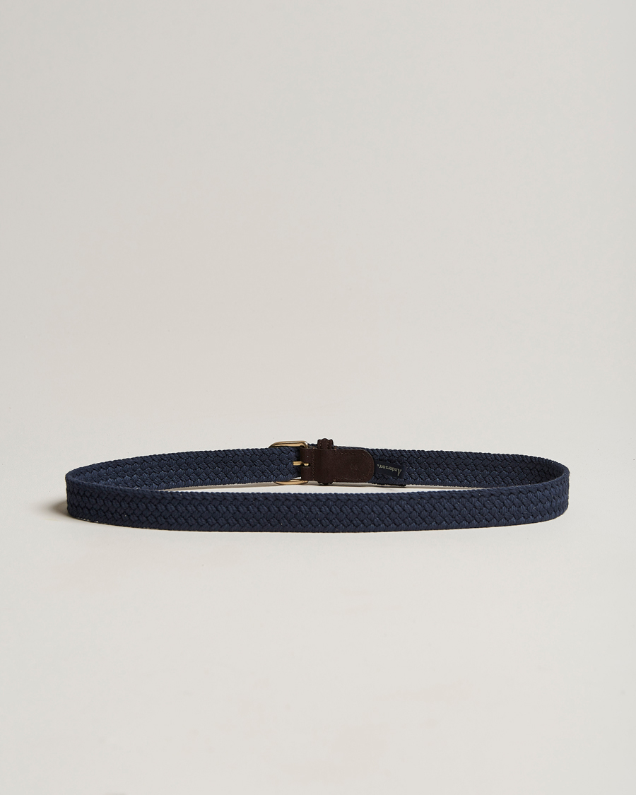 Herr | Flätade bälten | Anderson's | Braided Cotton Casual Belt 3 cm Navy
