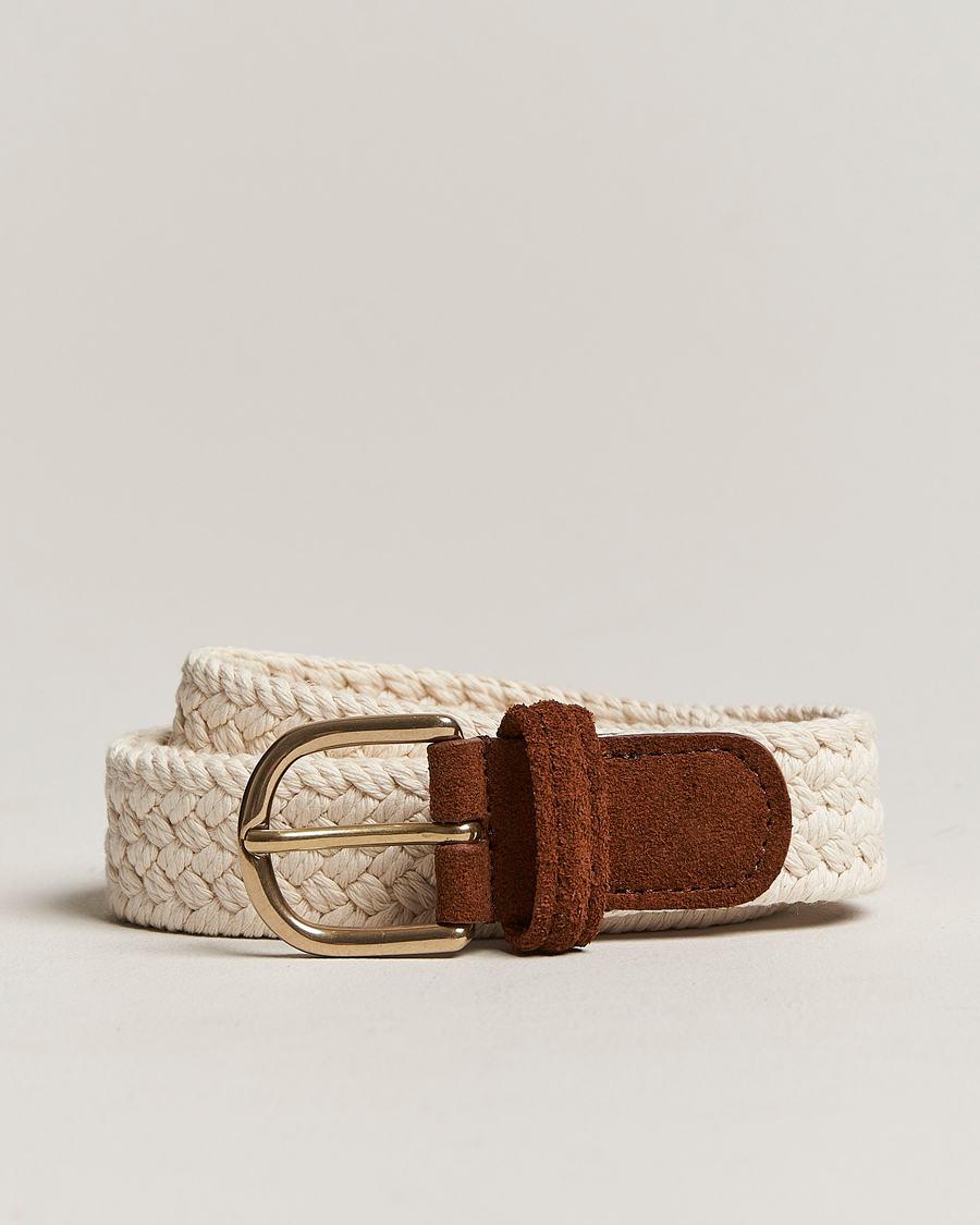 Herr | Bälten | Anderson's | Braided Cotton Casual Belt 3 cm White