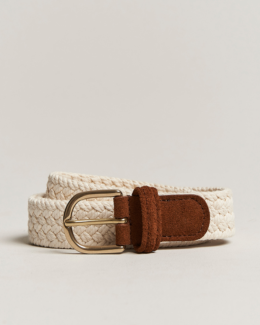 Herr | Anderson's Braided Cotton Casual Belt 3 cm White | Anderson's | Braided Cotton Casual Belt 3 cm White