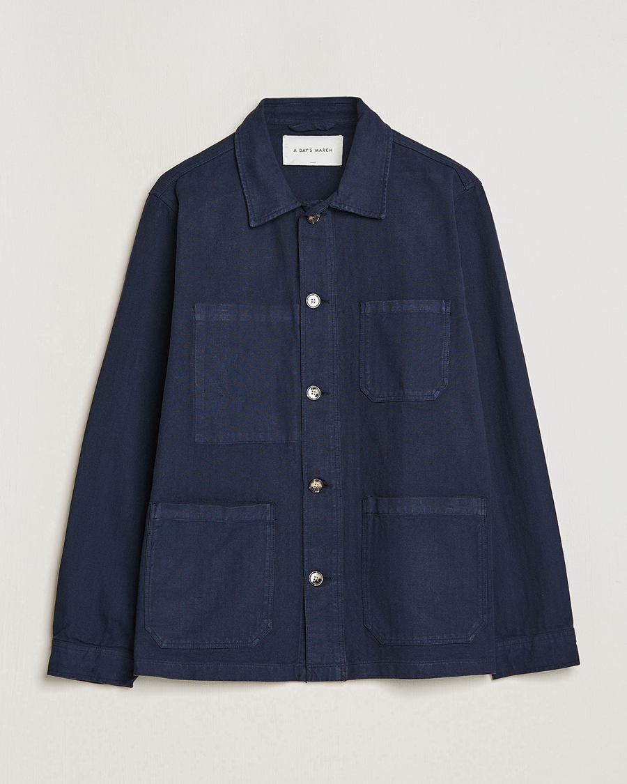 Herr | Skjortor | A Day's March | Herringbone Overshirt Navy