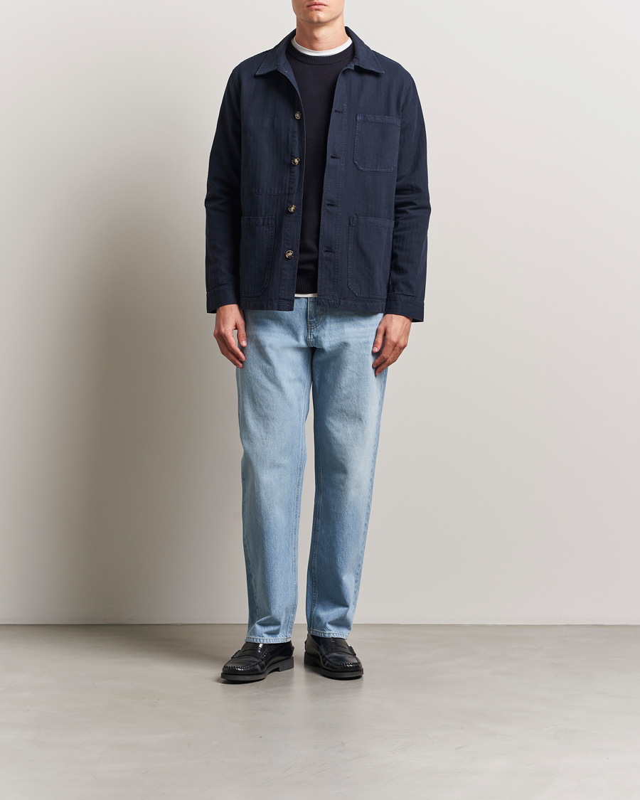 Herr | Skjortor | A Day's March | Herringbone Overshirt Navy