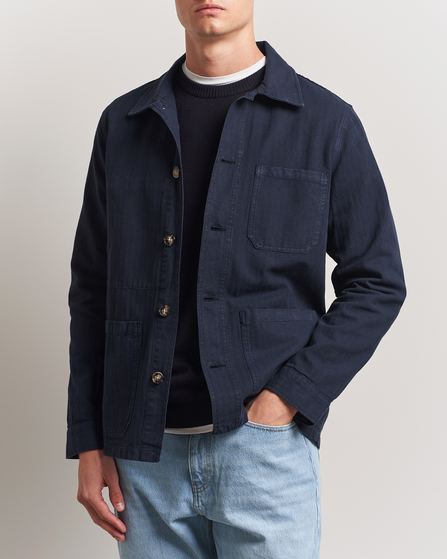 Herr | Skjortor | A Day's March | Herringbone Overshirt Navy