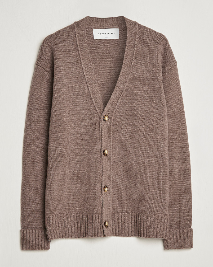 Herr | Tröjor | A Day's March | Snag Lambswool Cardigan Taupe Melange