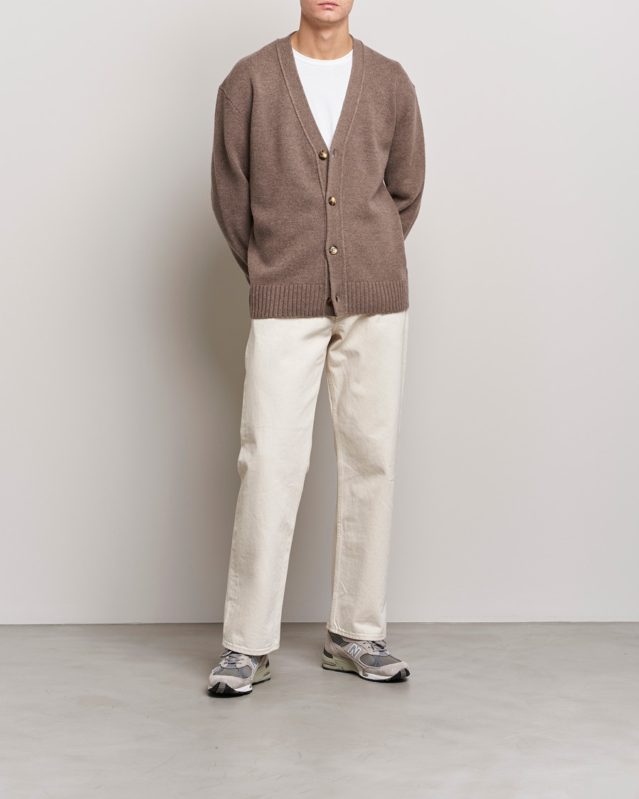 Herr | Tröjor | A Day's March | Snag Lambswool Cardigan Taupe Melange