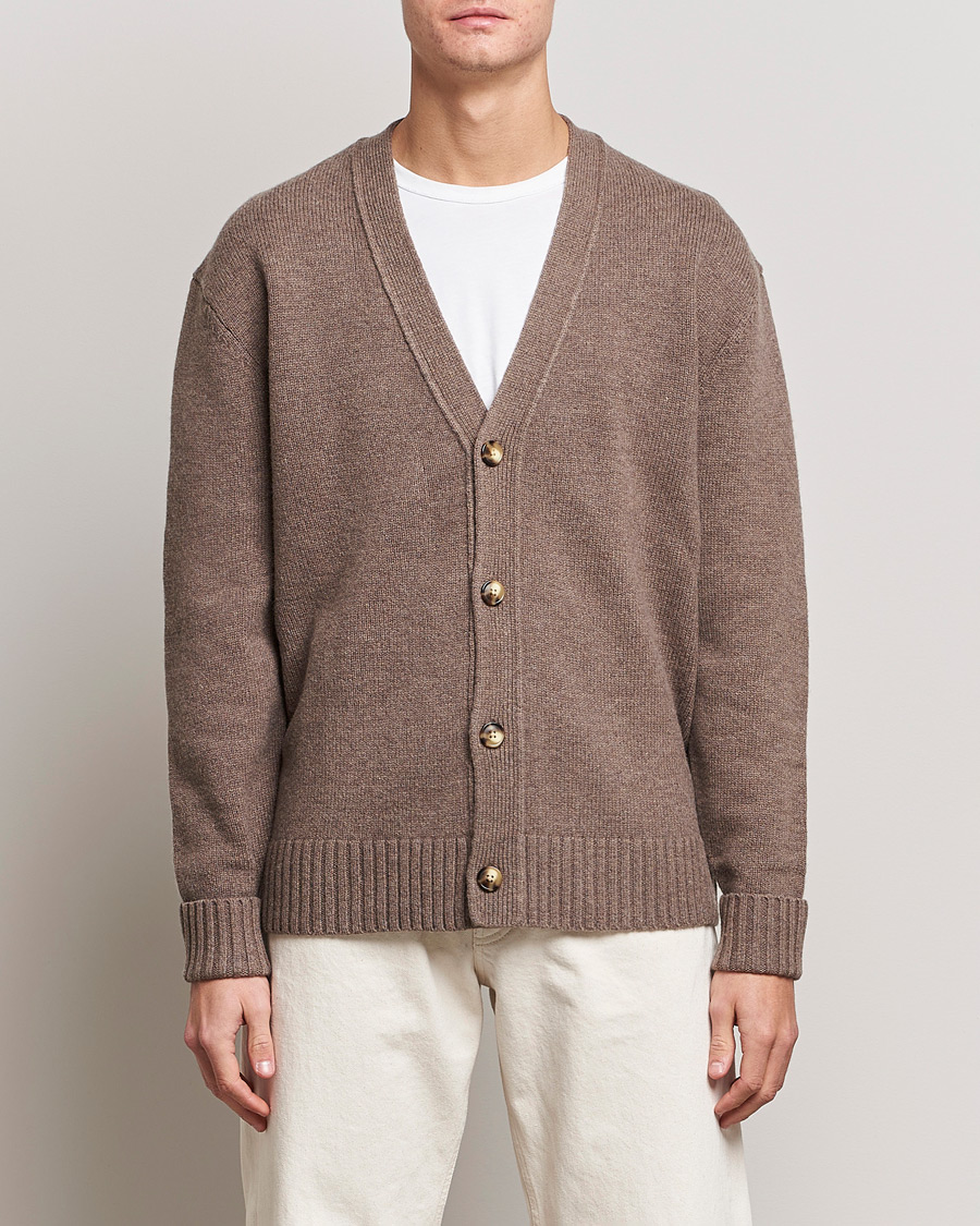 Herr | Tröjor | A Day's March | Snag Lambswool Cardigan Taupe Melange