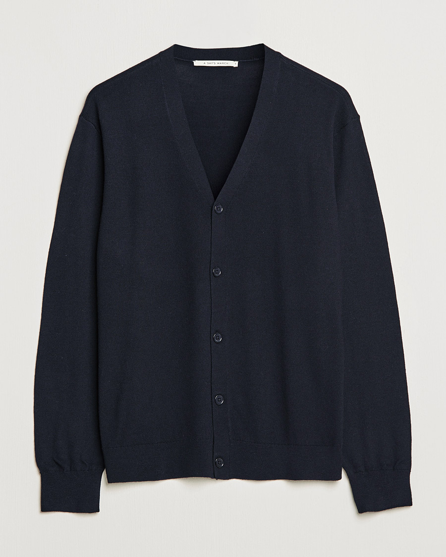 Herr | Tröjor | A Day's March | Oca Merino Cardigan Navy