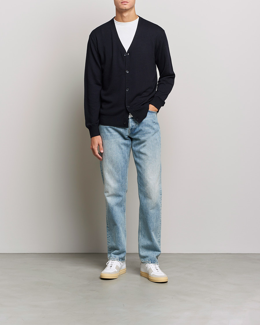 Herr | Tröjor | A Day's March | Oca Merino Cardigan Navy