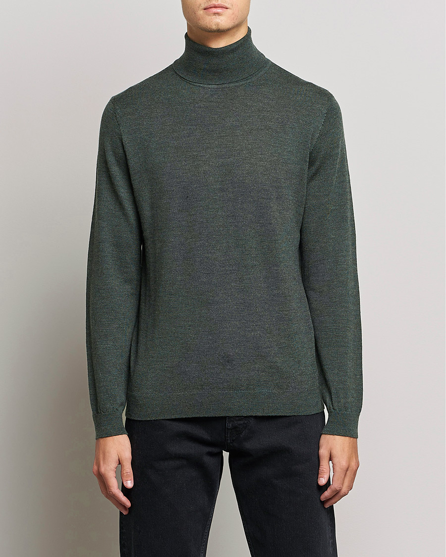Herr | Polotröjor | A Day's March | Nela Merino Rollneck Moss Melange