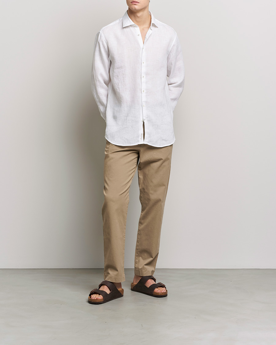 Herr | Skjortor | Stenströms | Fitted Body Cut Away Linen Shirt White