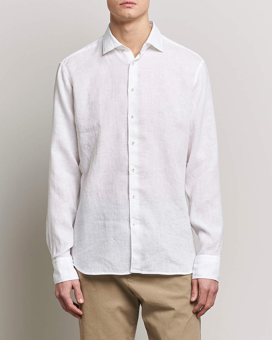 Herr | Stenströms | Stenströms | Fitted Body Cut Away Linen Shirt White