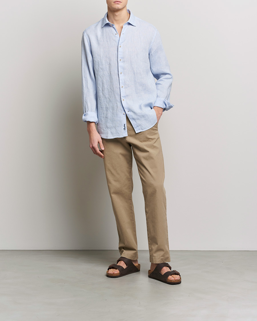 Herr | Skjortor | Stenströms | Fitted Body Cut Away Linen Shirt Light Blue