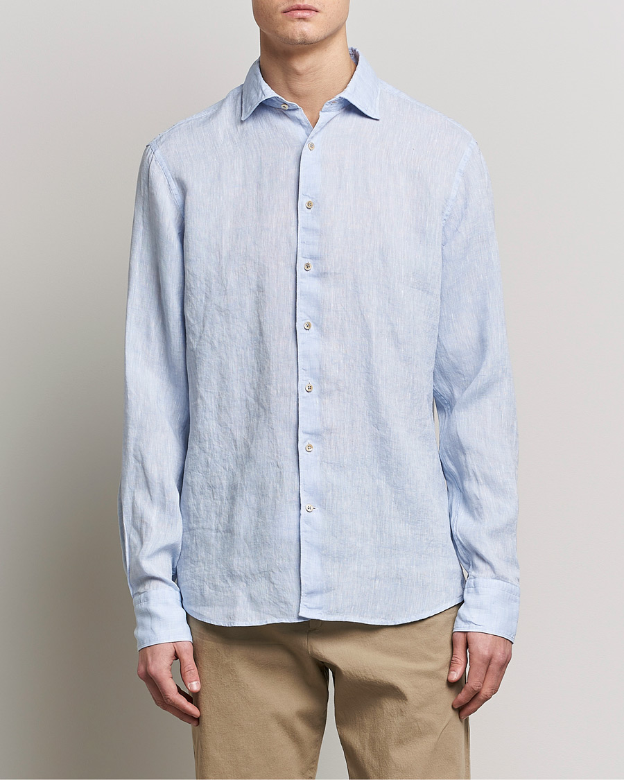 Herr | Kläder | Stenströms | Fitted Body Cut Away Linen Shirt Light Blue