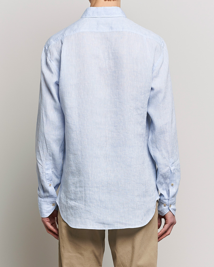 Herr | Skjortor | Stenströms | Fitted Body Cut Away Linen Shirt Light Blue