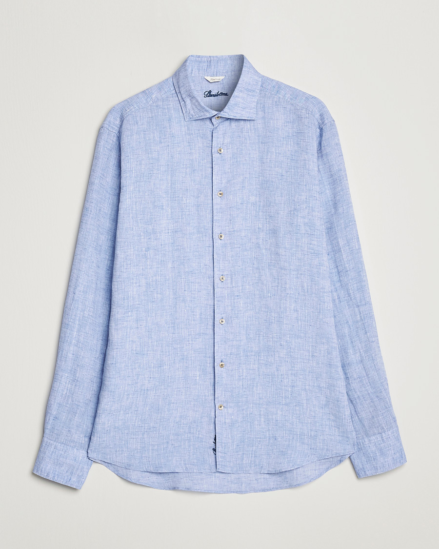 Herr | Skjortor | Stenströms | Fitted Body Cut Away Linen Shirt Blue