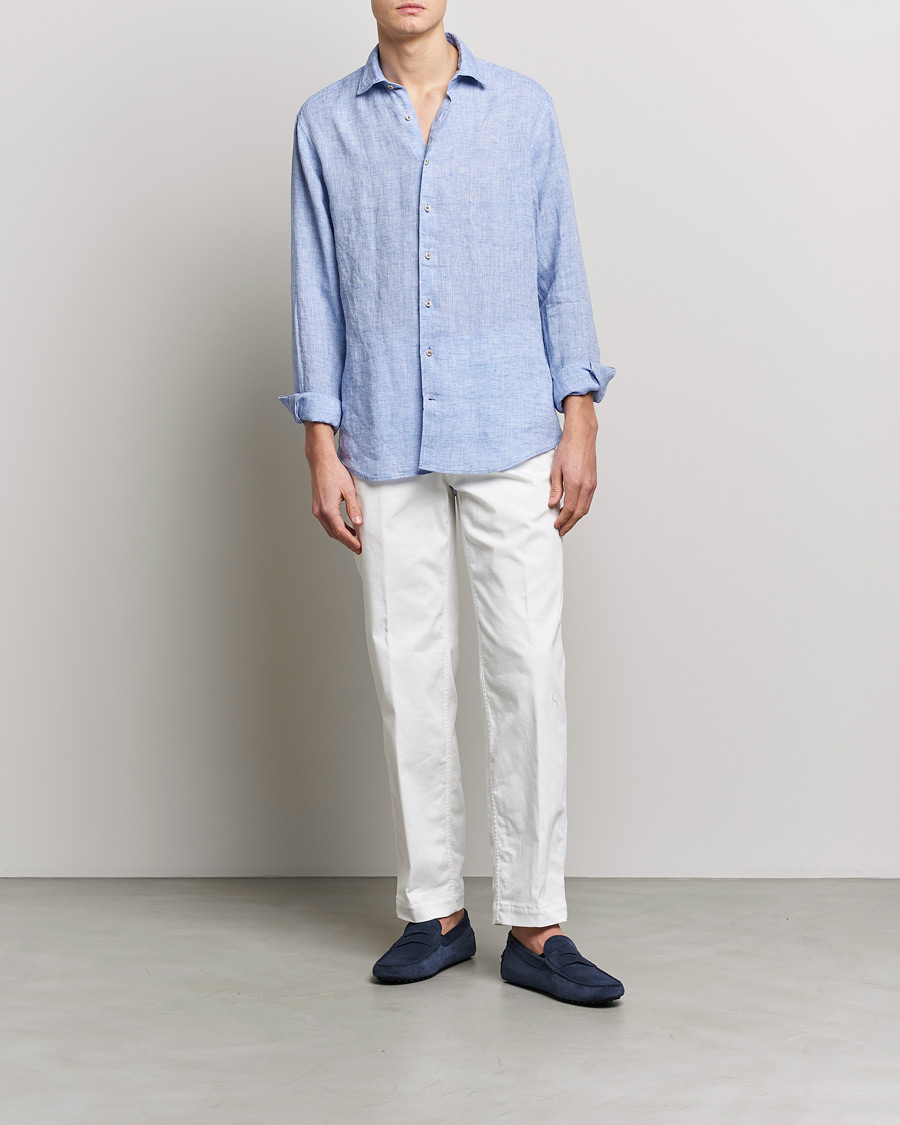 Herr | Skjortor | Stenströms | Fitted Body Cut Away Linen Shirt Blue