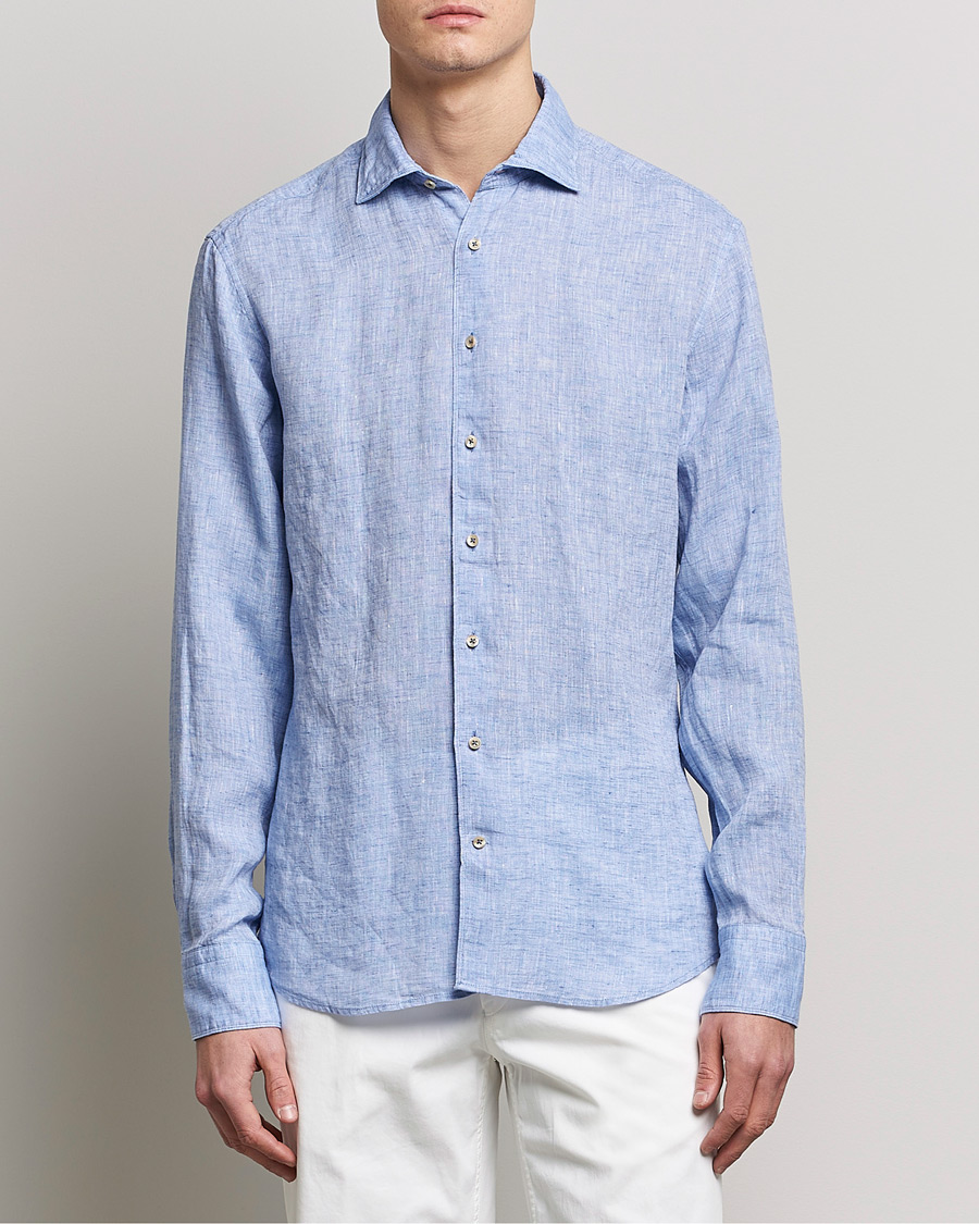 Herr | The Classics of Tomorrow | Stenströms | Fitted Body Cut Away Linen Shirt Blue