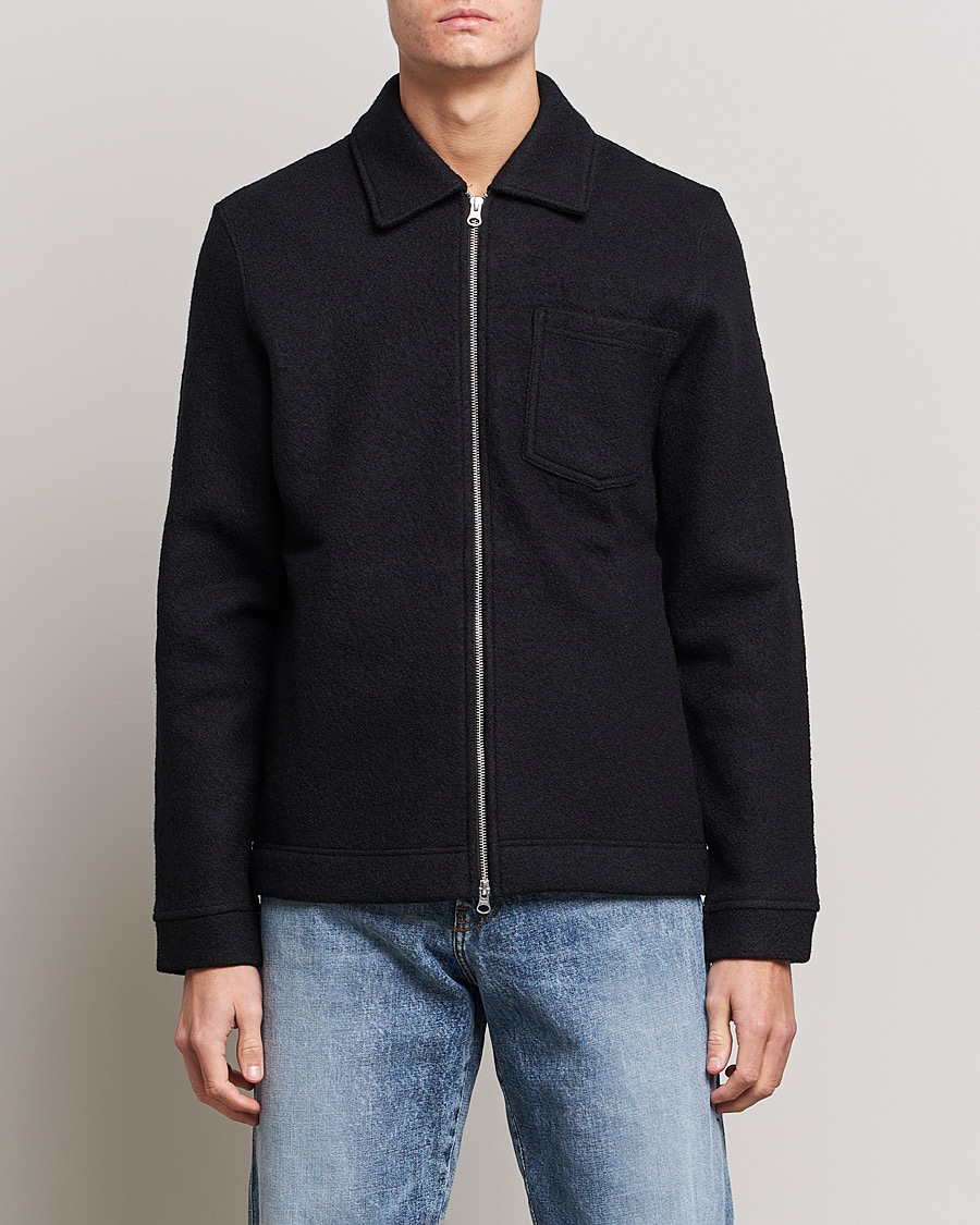 Herr | Skjortor | Samsøe Samsøe | Samsøe & Samsøe Hannes Boiled Wool Full Zip Overshirt Black