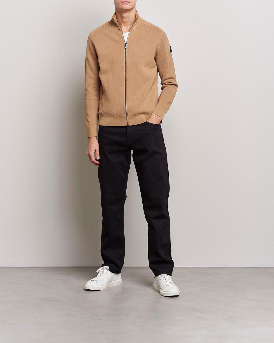 Herr | Tröjor | BOSS BLACK | Fisio Knitted Full Zip Medium Beige
