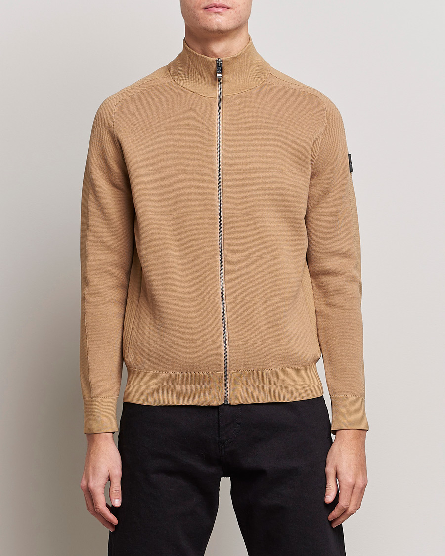 Herr | Tröjor | BOSS BLACK | Fisio Knitted Full Zip Medium Beige