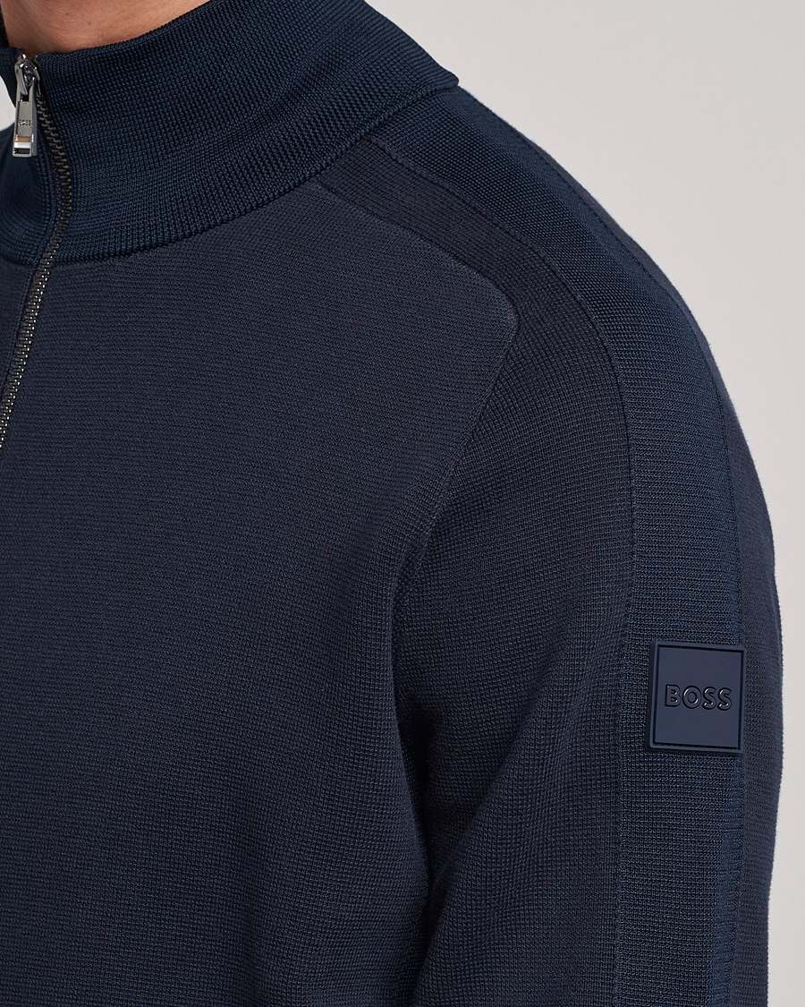 Herr | Tröjor | BOSS BLACK | Fisio Knitted Full Zip Dark Blue