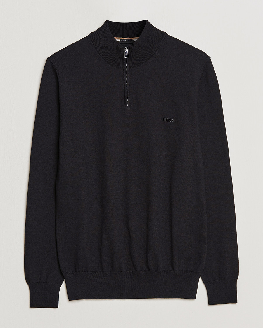 Herr | Tröjor | BOSS BLACK | Padro Merino Knitted Half Zip Black