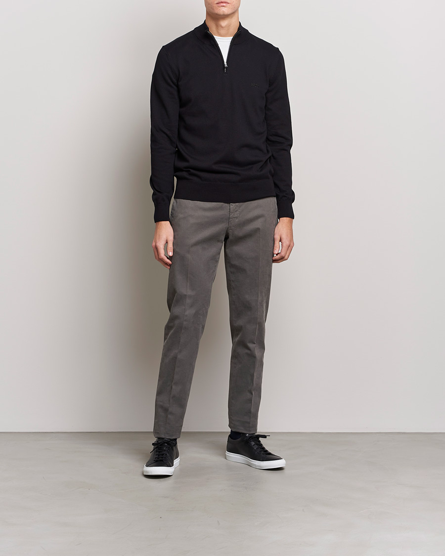 Herr | Tröjor | BOSS BLACK | Padro Merino Knitted Half Zip Black