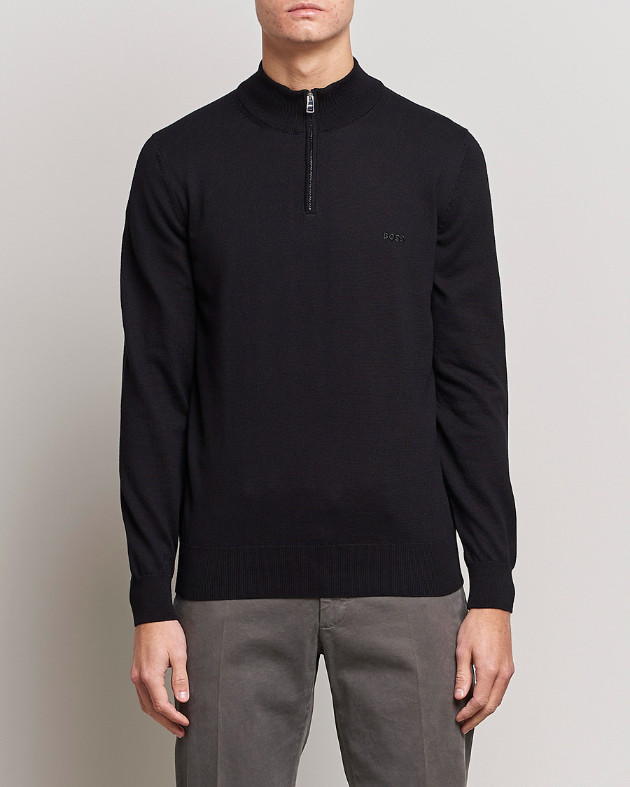 Herr | Tröjor | BOSS BLACK | Padro Merino Knitted Half Zip Black
