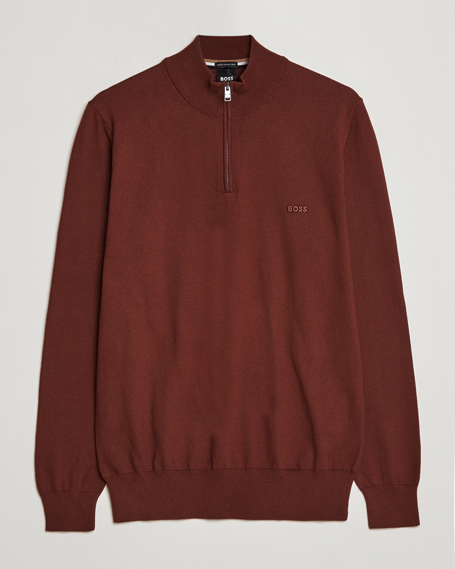 Herr | Tröjor | BOSS BLACK | Padro Merino Knitted Half Zip Medium Brown