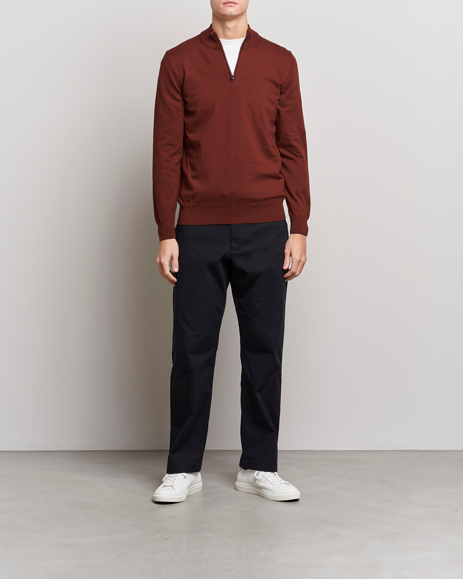 Herr | Tröjor | BOSS BLACK | Padro Merino Knitted Half Zip Medium Brown