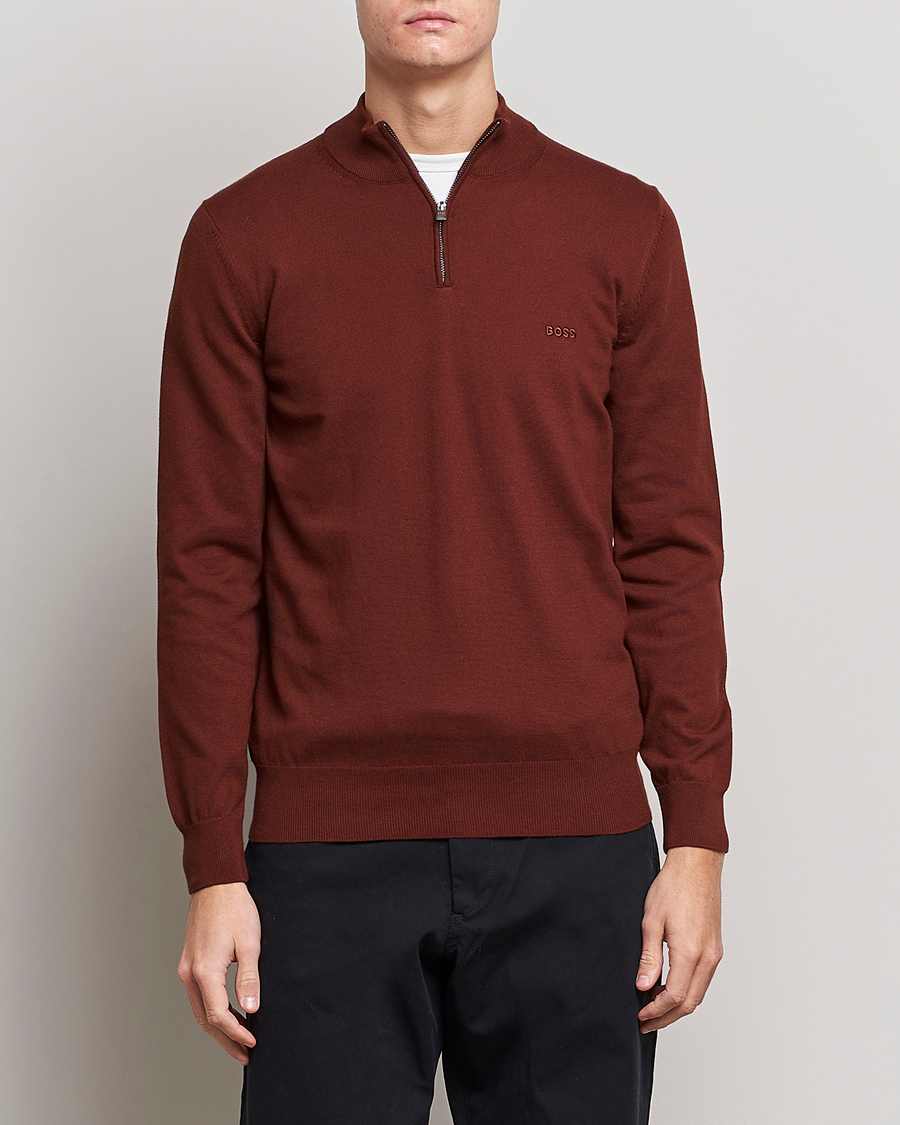 Herr | Tröjor | BOSS BLACK | Padro Merino Knitted Half Zip Medium Brown