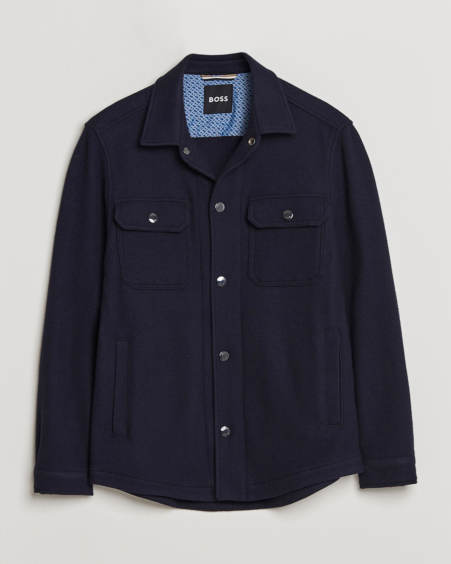 Herr | Skjortor | BOSS BLACK | Carper Wool Overshirt Dark Blue