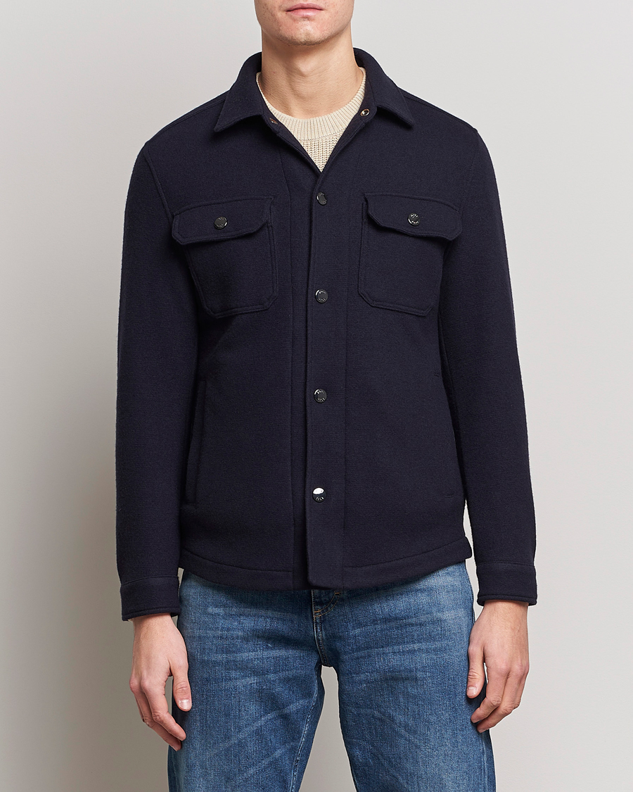 Herr | Skjortjackor | BOSS BLACK | Carper Wool Overshirt Dark Blue
