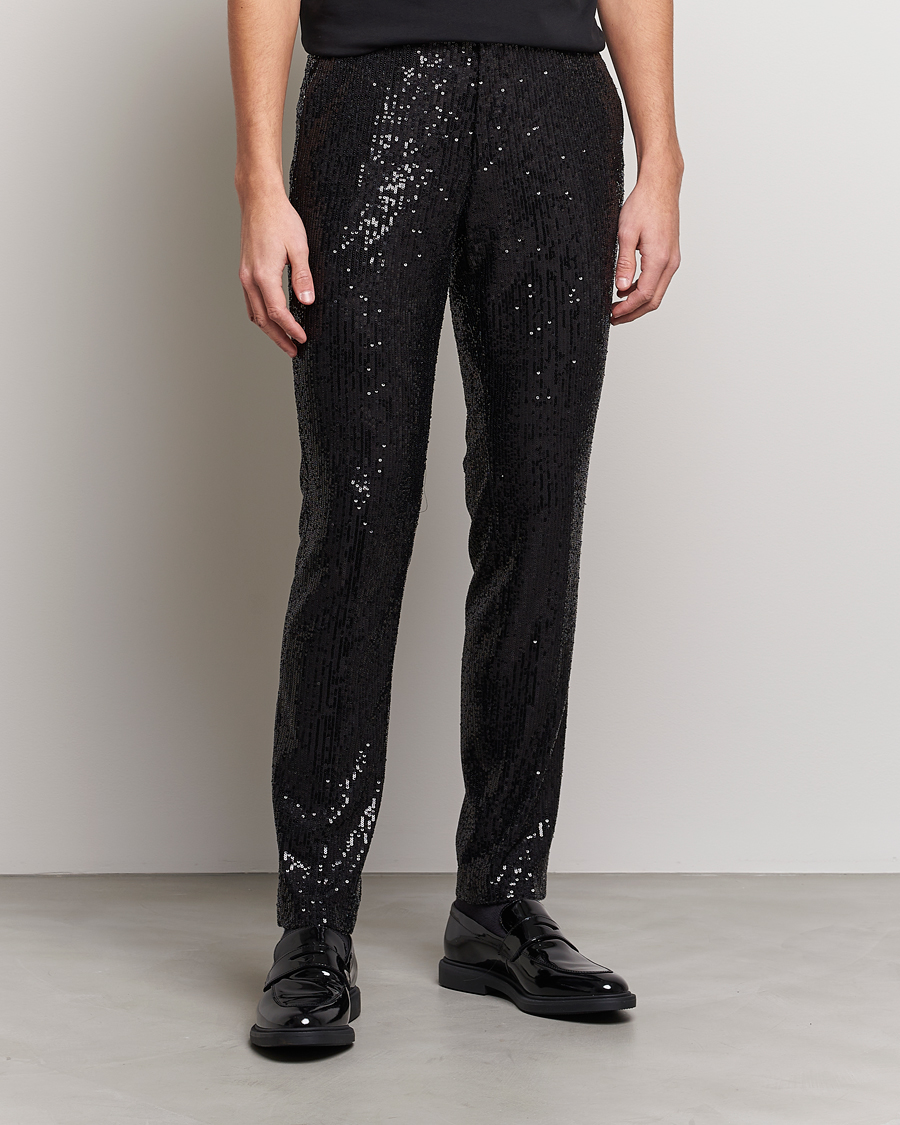 Herr | HUGO | HUGO | Hesten Shiny Tuxedo Trousers Black