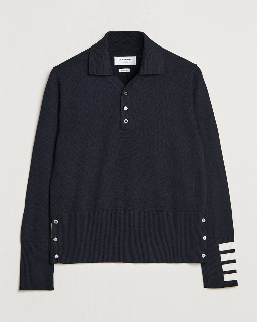 Herr | Tröjor | Thom Browne | 4-Bar Merino Wool Knitted Polo Navy