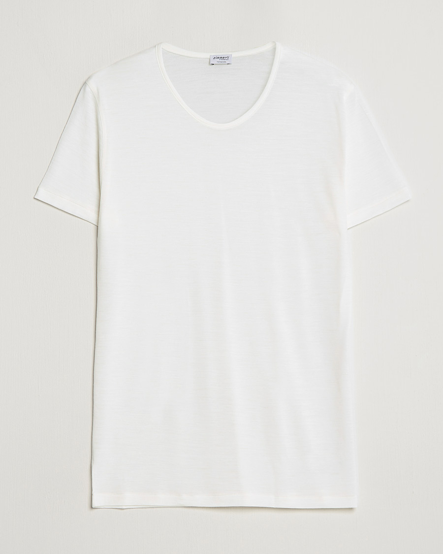Herr | T-Shirts | Zimmerli of Switzerland | Wool/Silk Crew Neck T-Shirt Ecru